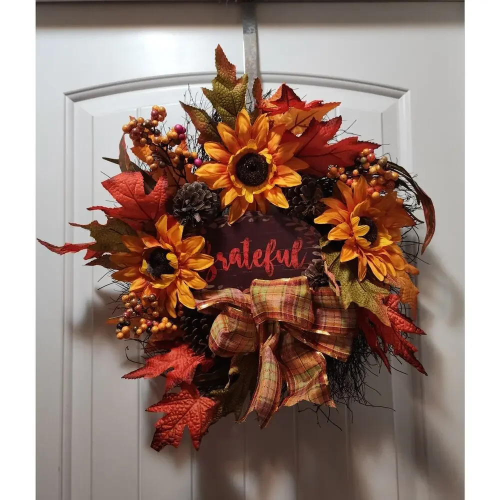 Autumn Sunflowers Fall Leaves Thanksgiving Wall Swag Wreath Decor 